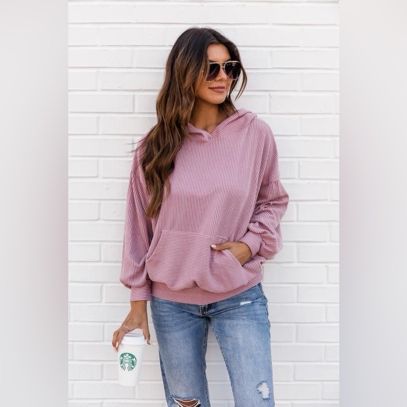 Pink Lily Lilac Ribbed Hoodie